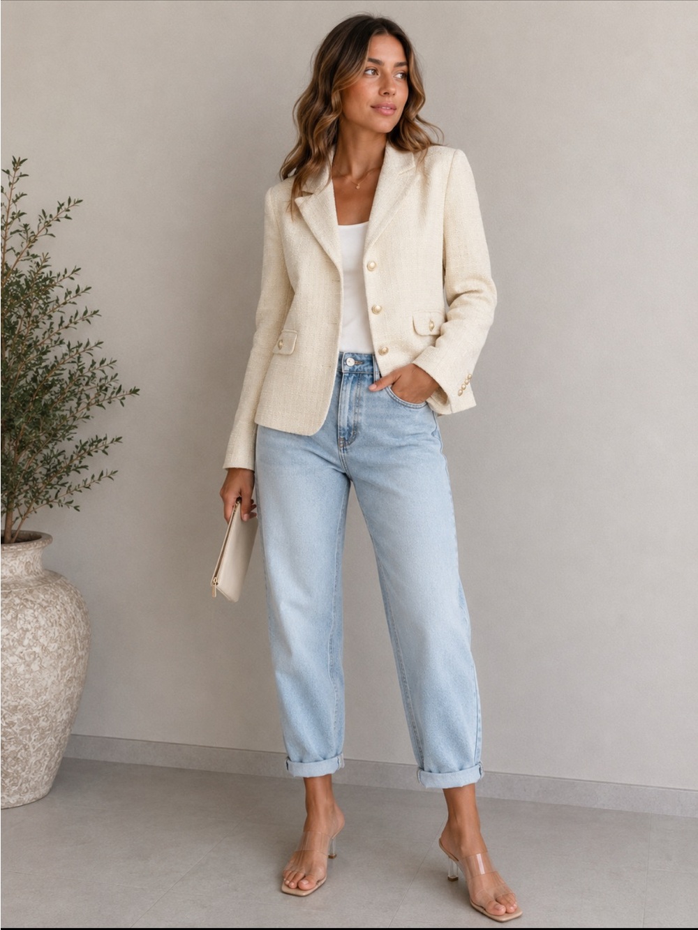 Sunday Brunch Buttercream Tweed Blazer